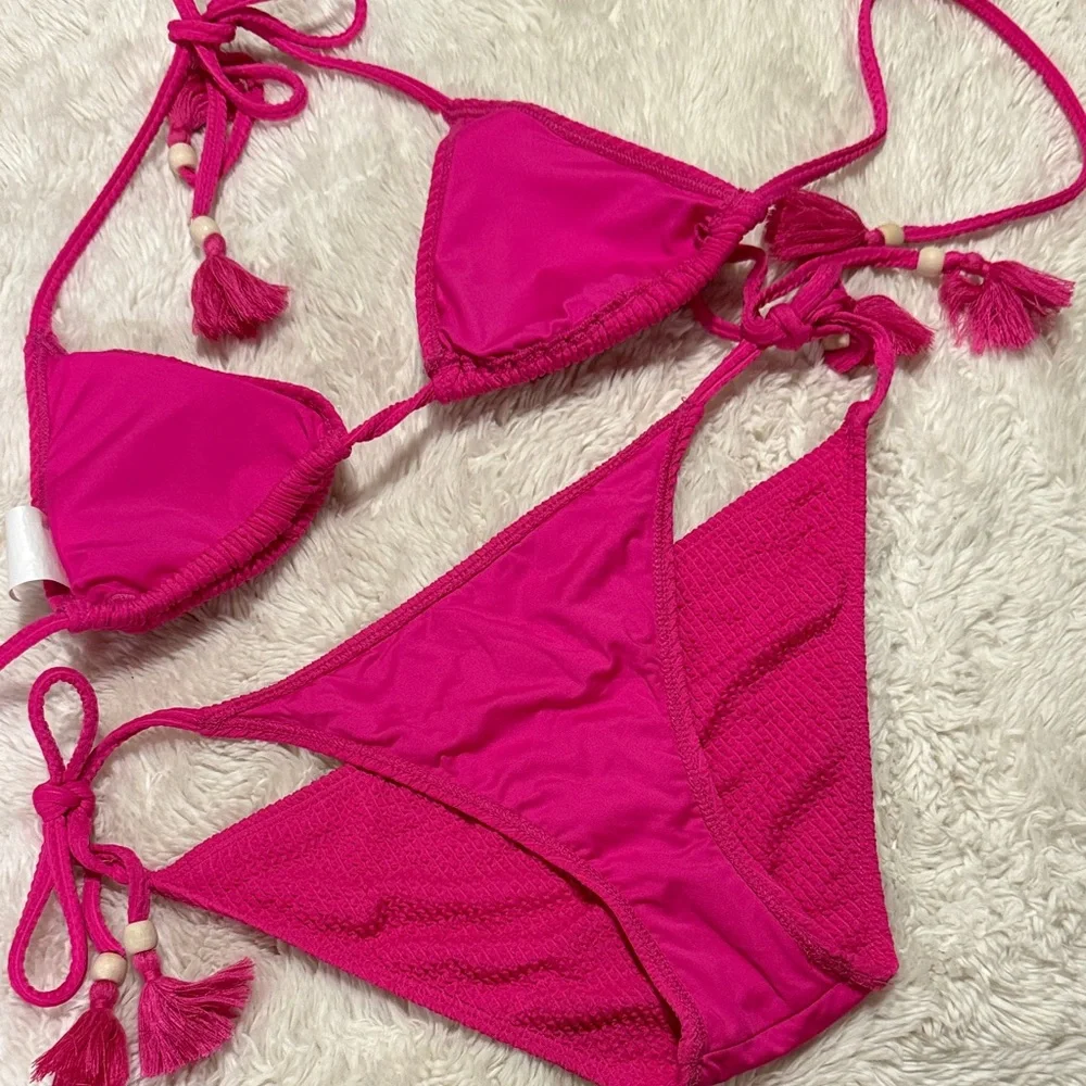 Lucky , Hot Pink Tassel Tie Bikini Set